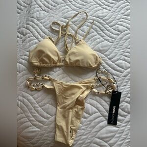 Fashion Nova Beige Bikini with Gold & Seashell Accents